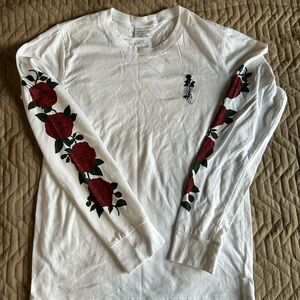 Empyre White Long Sleeve with Red Rose Accents on Sleeves